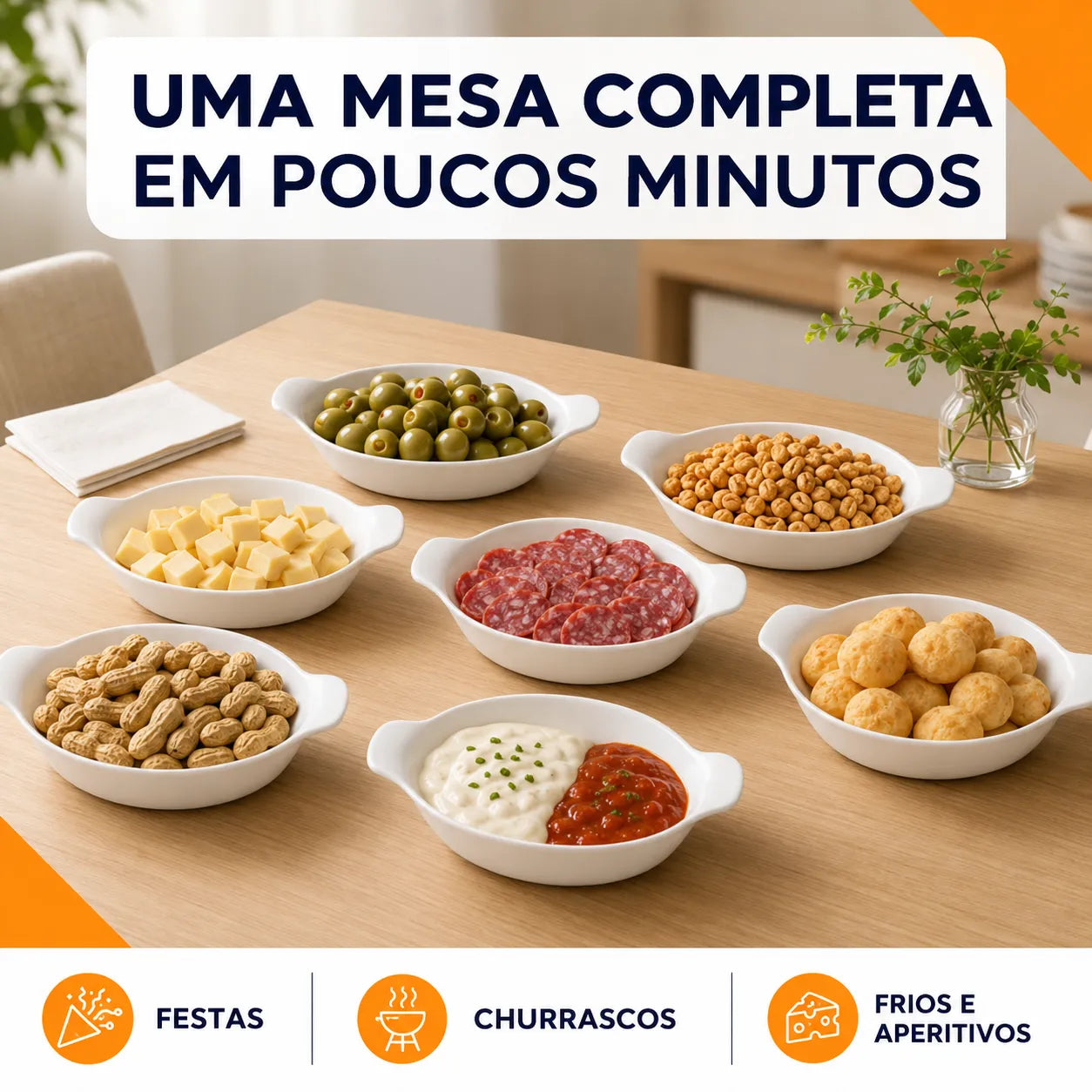 PratiCook® – Kit de Petisqueiras Multiuso (Deixe Qualquer Mesa Mais Bonita e Organizada) – Queima de Estoque! 🔥