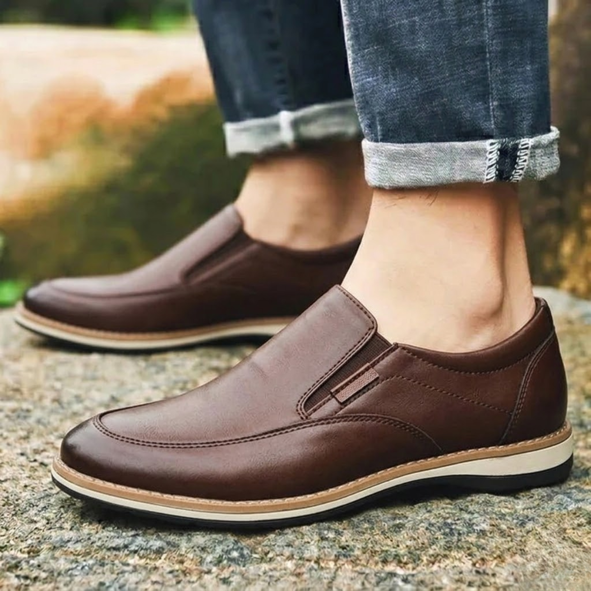 Tênis Masculino Slip On De Couro Legítimo Confortável