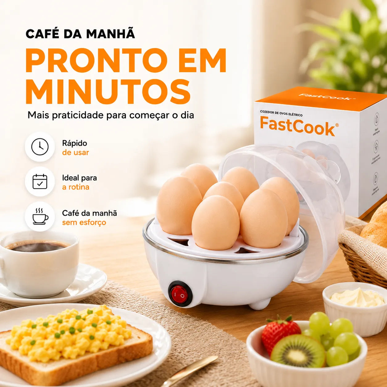 FastCook® – Cozedor de Ovos Elétrico a Vapor (Preparo Rápido, Fácil e Sem Sujeira) – Frete Grátis!
