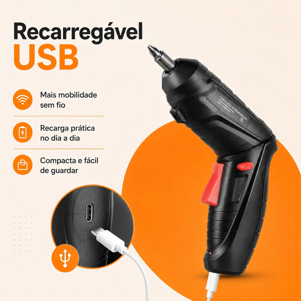 Parafusadeira Elétrica Recarregável MontPro® (Kit Completo com 43 Acessórios + Maleta) – Queima de Estoque! 🔥