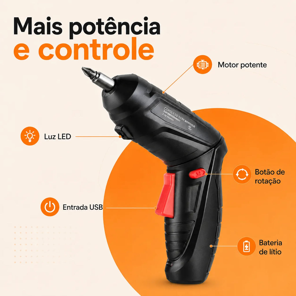 Parafusadeira Elétrica Recarregável MontPro® (Kit Completo com 43 Acessórios + Maleta) – Queima de Estoque! 🔥